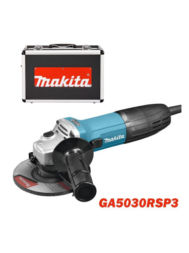 Ъглошлайф електрически Makita GA5030RSP3, 720W, 125 мм, с куфар и дискове