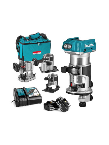 Оберфреза челна, акумулаторна, Makita DRT50RFEX3, 18V, LXT, 2x3Ah, 6-8 мм, безчетков мотор