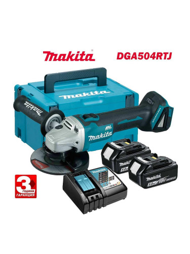 Ъглошлайф акумулаторен Makita DGA504RTJ, 18V, LXT, 2x5Ah, 125 мм