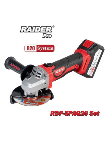 Ъглошлайф акумулаторен RAIDER RDP-SPAG20 Set, 20V, 4Ah, 125 мм, R20 system
