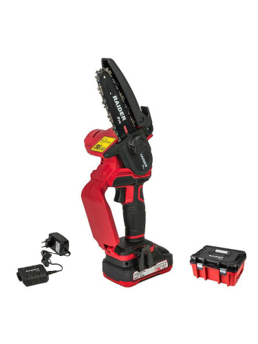 Мини акумулаторна резачка RAIDER RDP-YGP20, 20V, 2Ah, 12 см шина, 1/4" верига, R20 System