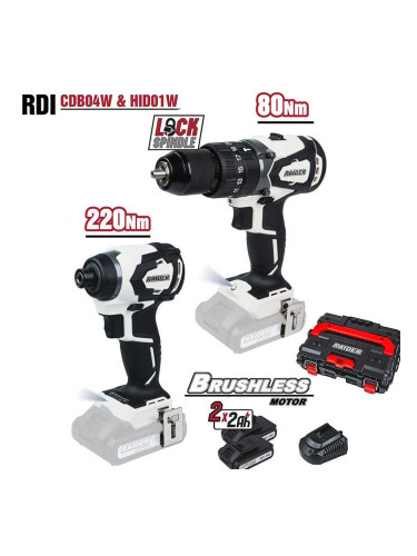 Акумулаторни винтоверти RAIDER 011504 (Винтоверт RDI-CDB04W + Винтоверт RDI-HID01W), 20V, 2x2Ah, безчеткови, в куфар