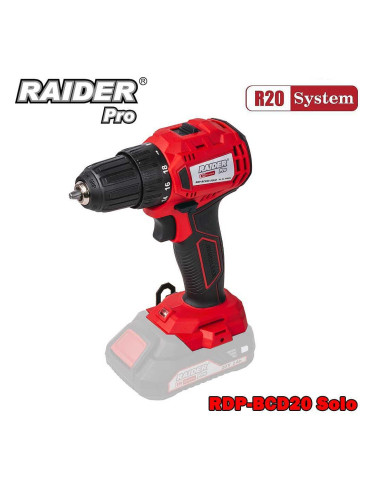 Винтоверт акумулаторен, RAIDER RDP-BCD20 Solo, 20V, 35Nm, 10 мм патронник, безчетков мотор, R20 System