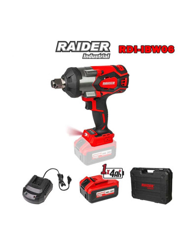 Гайковерт акумулаторен, ударен, RAIDER RDI-IBW06, 20V, 4Ah, 1700Nm, 3/4", безчетков мотор, в куфар