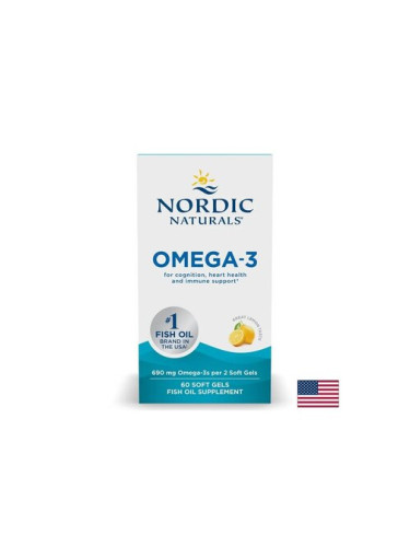Omega-3 омега-3 345 mg, 60 софтгел капсули с вкус на лимон, Nordic Naturals
