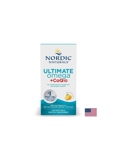 Ultimate Omega + CoQ10 ултимат омега-3 + коензим Q10 50 mg, 120 софтгел капсули с вкус на лимон, Nor