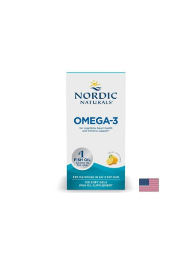 Omega-3 омега-3 345 mg, 120 софтгел капсули с вкус на лимон, Nordic Naturals
