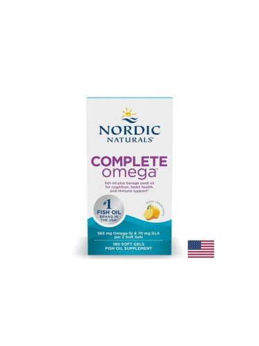 Complete Omega омега 3-6-9 с масло от пореч, 180 софтгел капсули с вкус на лимон, Nordic Naturals