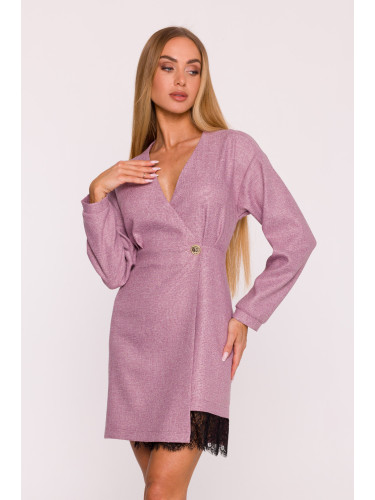 Made Of Emotion Woman's Tweed mini dress with a lace insert - marsala
