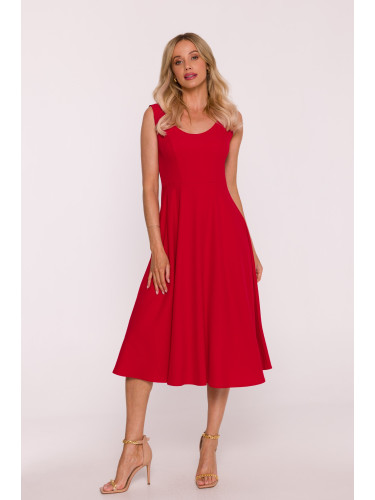 Stylove Woman's Sleeveless flared midi dress - red
