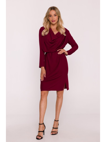 Stylove Woman's Midi dress with a boat neckline - maroon