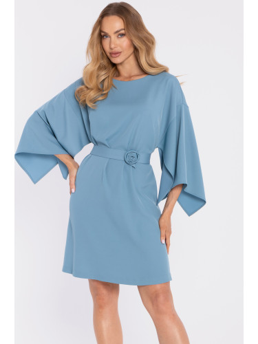 Made Of Emotion Woman's Dress with loose sleeves and a decorative belt - blue