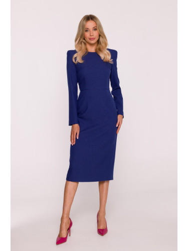 Stylove Woman's Midi pencil dress with decorative shoulders - blue