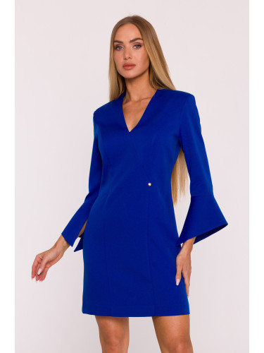 Made Of Emotion Woman's Mini dress with wide cuffs and a V-neck - royal blue