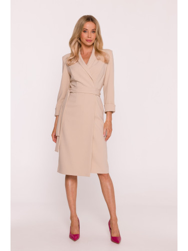 Stylove Woman's Wrap-style shirt dress tied at the waist - beige