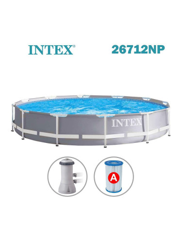 Басейн с метална конструкция, 366x76 см, INTEX 26712NP Prism Frame, с филтърна помпа