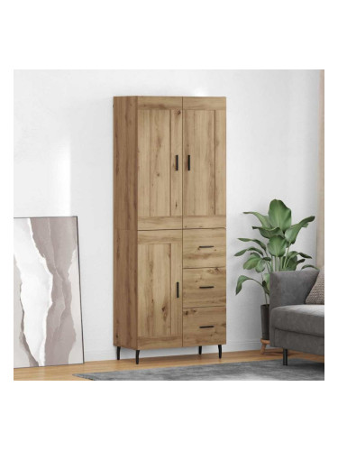 Sonata H Висок шкаф с чекмедже 2 pcs Дъб Инженерна дървесина и стъкло
