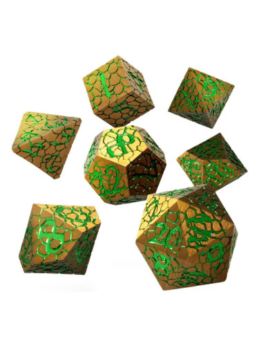 Комплект зарове GlassStaff - Metal RPG Dice Set, Scaleheart Gold (7 бр.)