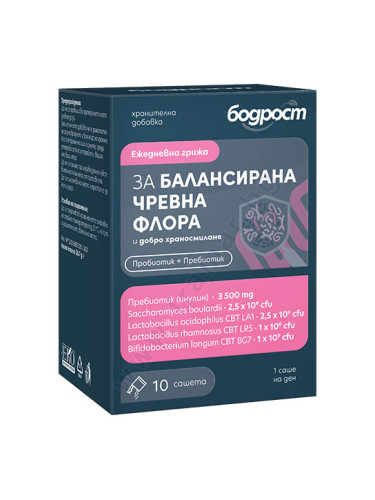 БОДРОСТ СИНБИОТИК ЗА БАЛАНСИРАНА ЧРЕВНА ФЛОРА И ДОБРО ХРАНОСМИЛАНЕ саше * 10