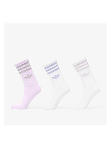 adidas 3 Stripes Glitter Crew Socks 3-Pack White/ Ice Lavender S