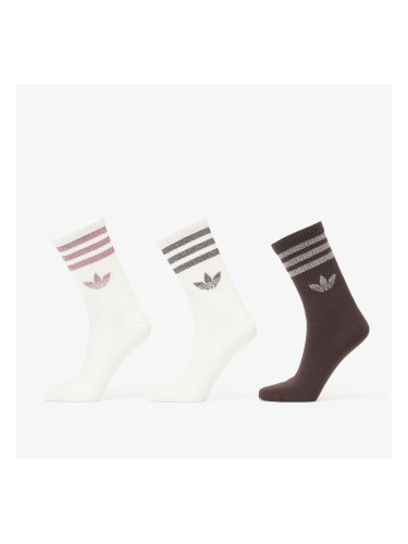 adidas 3 Stripes Glitter Crew Socks 3-Pack Off White/ Aurora Coffee S