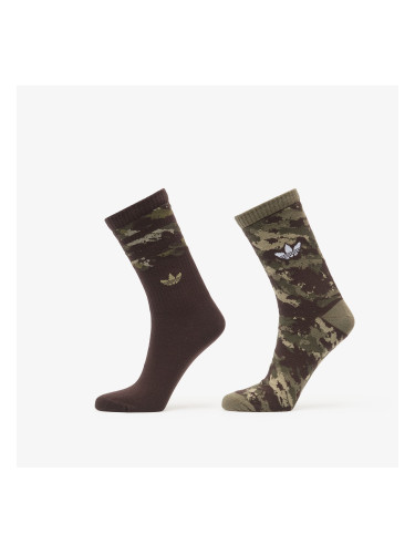 adidas Camo Crew Sock 2-Pack Olive Strata/ Aurora Coffee S