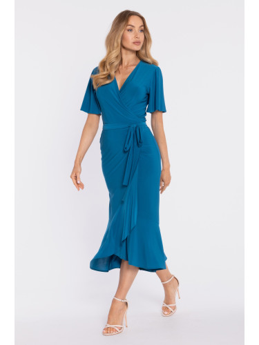 Made Of Emotion Woman's Wrap-style midi dress with a ruffle and ruffles - ocean blue