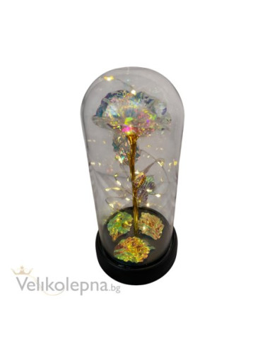 Вечна роза в стъклен купол с LED осветление - Нежност