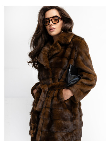 Кафяво кожено палто с колан