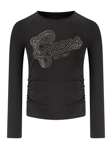 Тениска с дълъг ръкав GUESS jeans за момичета, черна