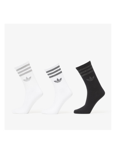 adidas 3 Stripes Glitter Crew Socks 3-Pack White/ Silver Met./ Black S