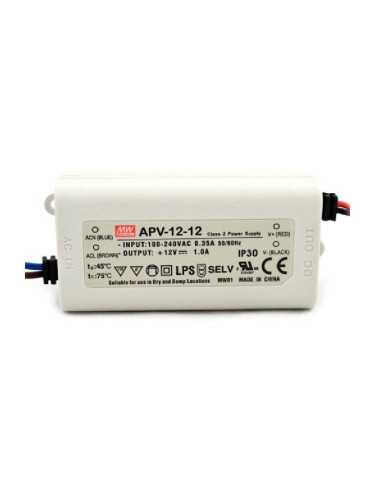 LED захранване, 1A/12VDC, 12W, IP42, APV-12-12, MEAN WELL, постоянно напрежение