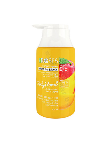 ХИДРАТИРАЩ КРЕМ ЗА ТЯЛО ROSES BODY BOMB С МАНГО И ВИТАМИНИ C + E С ПОМПА 300 мл NATURE OF AGIVA