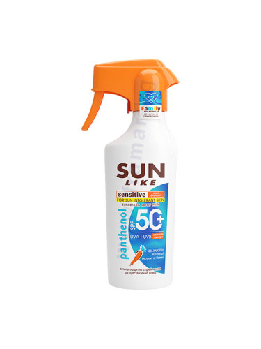 СЪН ЛАЙК ФЕМИЛИ СЛЪНЦЕЗАЩИТНО СПРЕЙ МЛЯКО СЕНСИТИВ С ПАНТЕНОЛ SPF50+ 250 мл