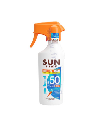 СЪН ЛАЙК ФЕМИЛИ СЛЪНЦЕЗАЩИТНО СПРЕЙ МЛЯКО С ПАНТЕНОЛ SPF50 250 мл