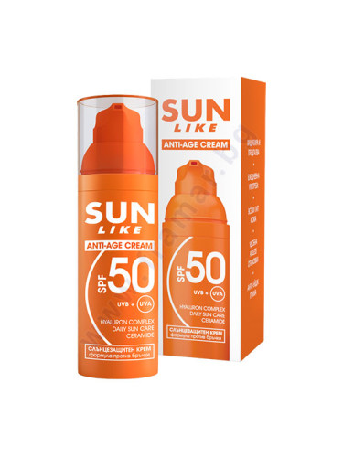 СЪН ЛАЙК СЛЪНЦЕЗАЩИТЕН КРЕМ ЛИЦЕ АНТИ-ЕЙДЖ SPF50 50 мл