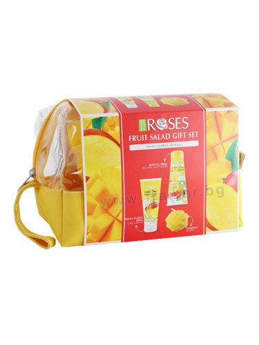 КОЗМЕТИЧЕН КОМПЛЕКТ FRUIT SALAD МАНГО, КИВИ И АВОКАДО + ГЪБА ЗА БАНЯ NATURES OF AGIVA