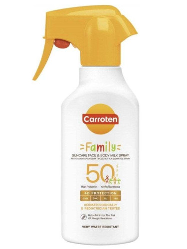 Carroten Family Слънцезащитно мляко за лице и тяло спрей SPF50