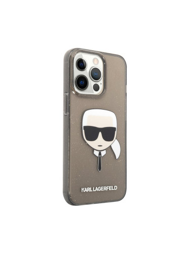 Гръб Karl Lagerfeld TPU Full Glitter Karl Head Case за iPhone 13 Pro Max - Черен