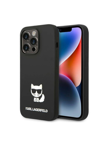 Гръб Karl Lagerfeld Liquid Silicone Choupette Case за iPhone 14 Pro Max - Черен