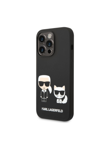 Гръб Karl Lagerfeld and Choupette Liquid Silicone Case за iPhone 14 Pro Max - Черен