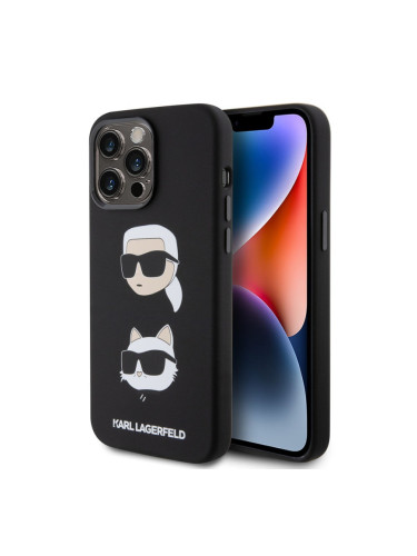 Гръб Karl Lagerfeld Liquid Silicone Karl and Choupette Heads Case за iPhone 15 Pro Max - Черен