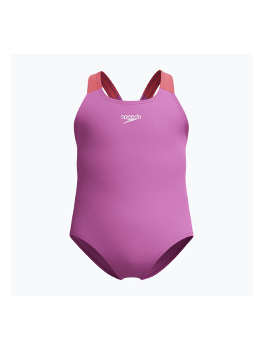 Детски цял бански костюм Speedo Learn To Swim Medalist neon violetl
