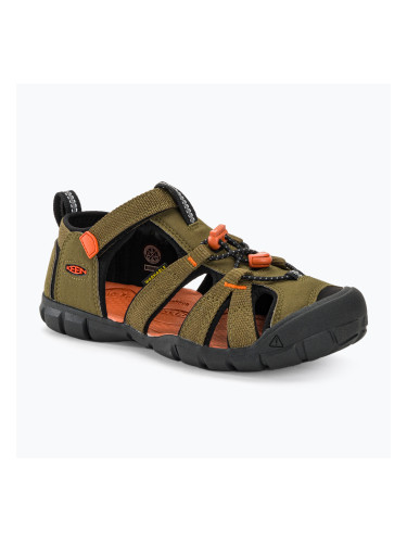 Младежки сандали KEEN Seacamp II CNX dark olive/gold flame