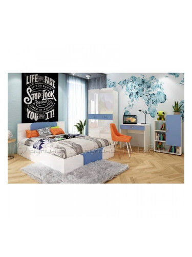 Детско обзавеждане Flex Blue – BM, Бяло гланц, Дъб крафт бял, Синьо