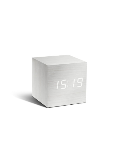 Часовник с термометър и аларма GINGKO CUBE от бяло дърво с бели цифри