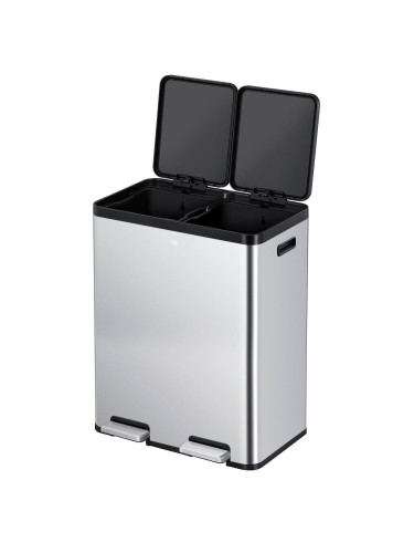 Кош за разделно събиране на отпадъци EKO ESSENTIAL с 2 педала (2 х 30 л) - хром мат