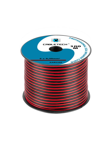 Кабел за тонколони, 2х0.35mm2, мед/алуминий, черен/червен, KAB0388, Cabletech