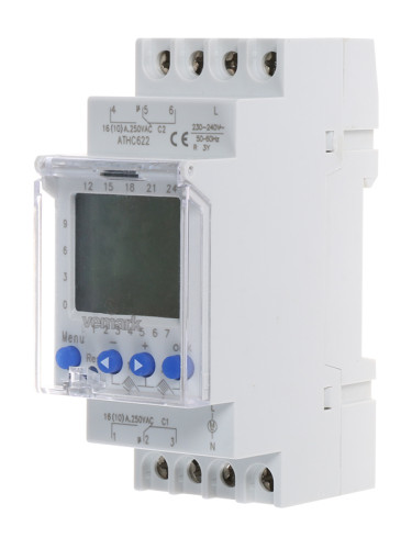 Таймер ATHC622, 230VAC, 2xNO+2xNC, 2x16(5,1.6)A/250VAC, PIN-код