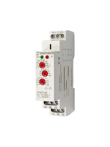 Реле за време ATMT5-M2, 12~240VAC, 0,1s-1s / 0.1s-10min, звезда-триъгълник, NO+NC, 16A/250VAC